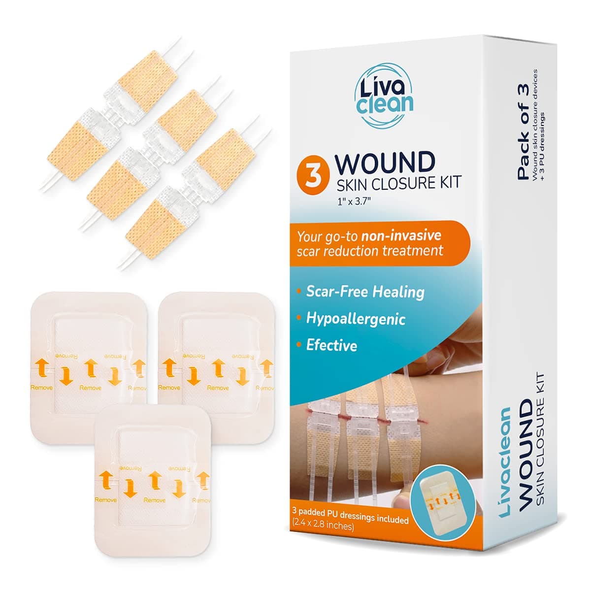 (3 CT) 1 X 3.7” Wound Closure Strips - Zip Stitch Wound Closure Kit - Butterfly Kit Device Zip Tie Skin Closuing Butterfly Bandaids Adhesive Injury-Closing Glue Steri Strips Bandages Sutures