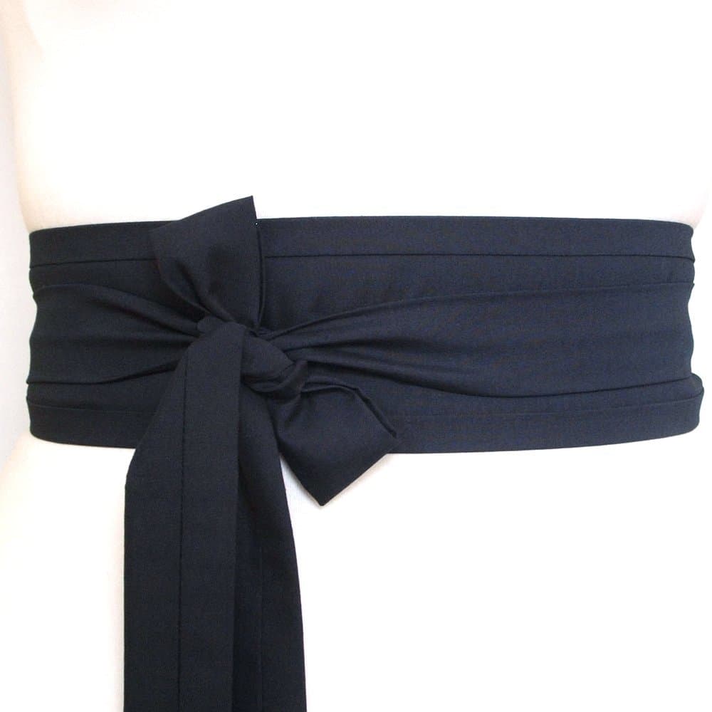 Dark Navy Indigo Blue obi belt sash with long ties for a wrap around style