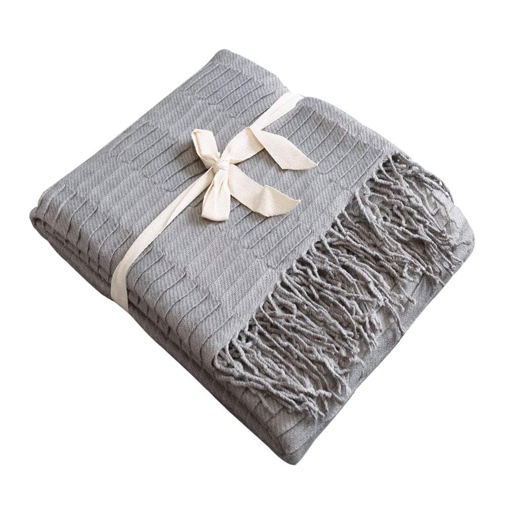 Couch and Sofa Strip Throw Blanket with Fringe -Soft, Lightweight, Cozy, Acrylic Decorative Knitted-50×60 Inches, Gray