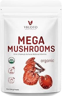 Organic Mega Mushroom Powder Blend, 10 in 1 Complex Mushroom Extract Powder Herbal Supplement with Reishi, Cordyceps, Chaga, Lion's Mane, Vegan & More, Sustainably US Grown, Filler Free, 10ozUSDA Organic