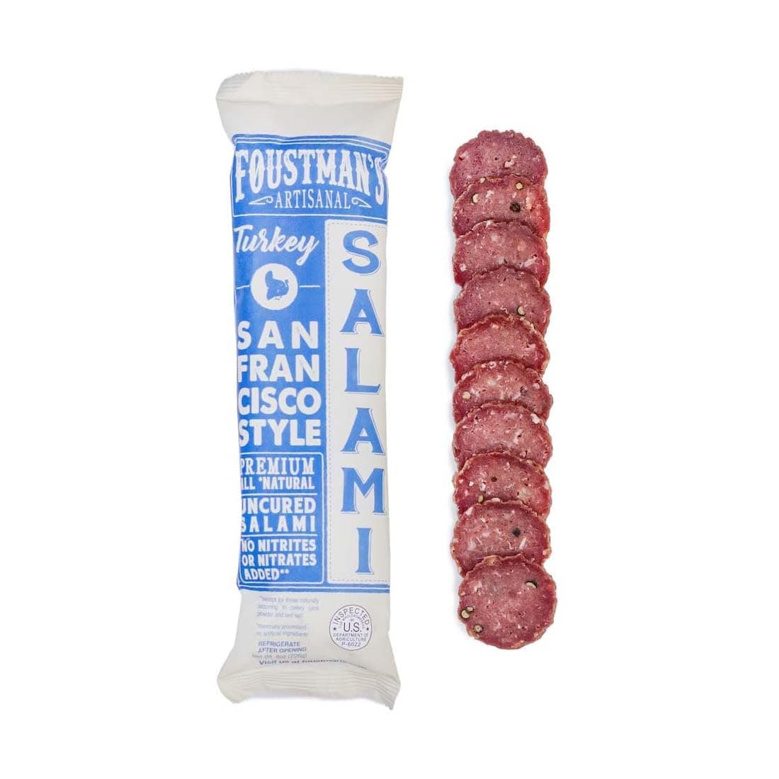 Salami Turkey San Francisco Style Artisanal, Nitrate-Free, Naturally Cured, Gluten-Free, Dairy-Free, No Pork, Turkey Deli Meat, 7 Oz Sticks