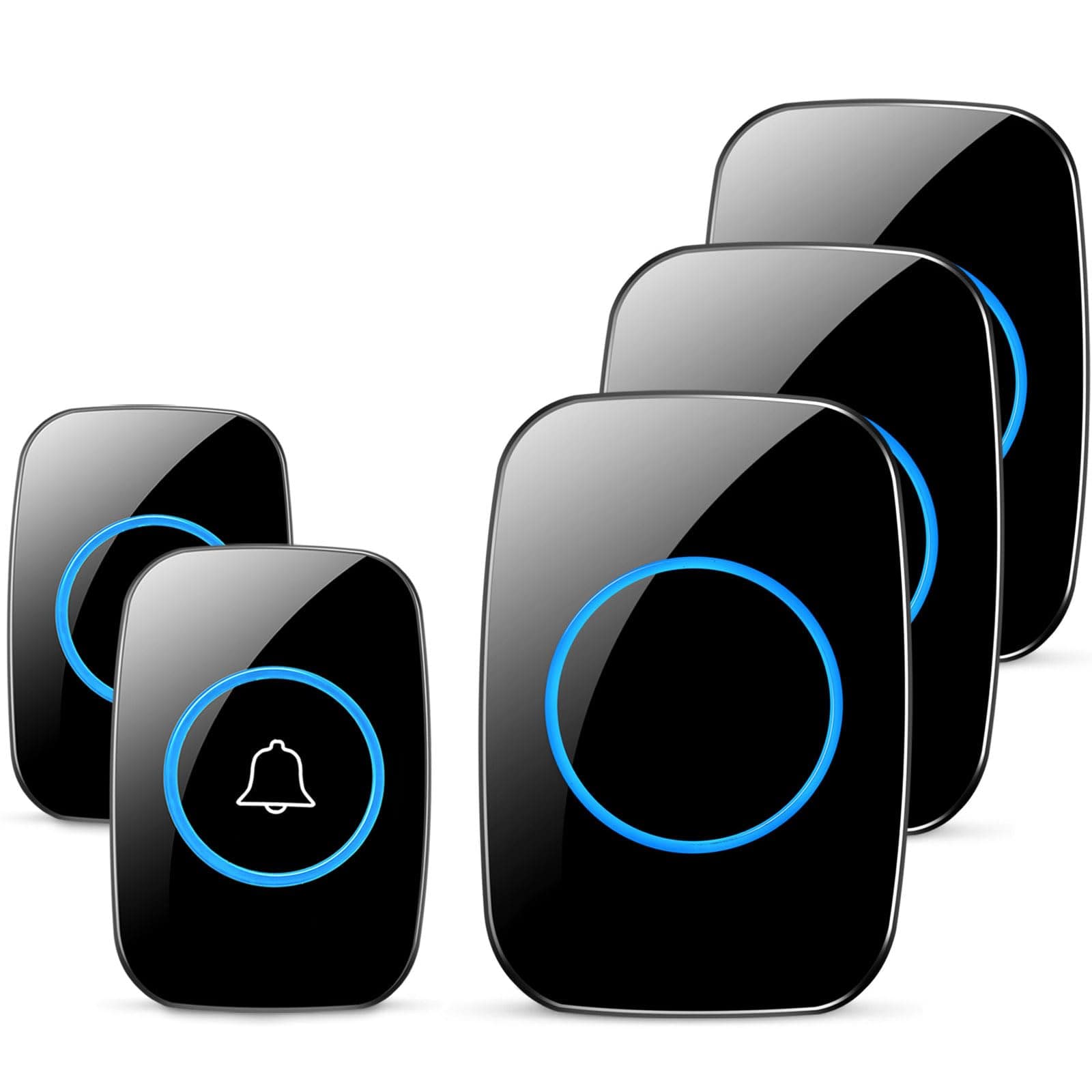 Wireless Doorbell, FullHouse Waterproof Door Bell Kit, Distinguish Front and Rear Doors, Over 1000 feet Range and 60 Chime, 5 Levels Volume and LED Flash, for Home Office Classroom