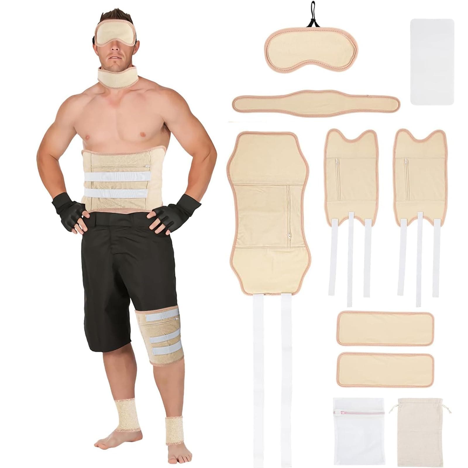 Castor Oil Pack Wrap for Men Reusable, 10 PCS Castor Oil Pack for Entire Body with Adjustable Straps, Castor Oil Wrap Organic Flannel Cotton for Eye Neck Waist Knees Feet, Leakproof, Machine Washable