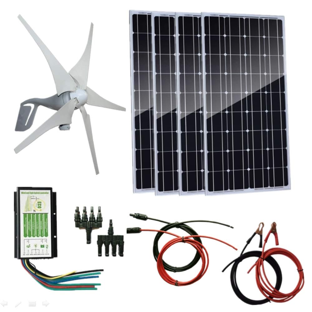 800W Wind-Solar Generator Kit:400W Wind Turbine Generator & 4PCS 100W Solar Panels & Hybrid Controller+ Accessories