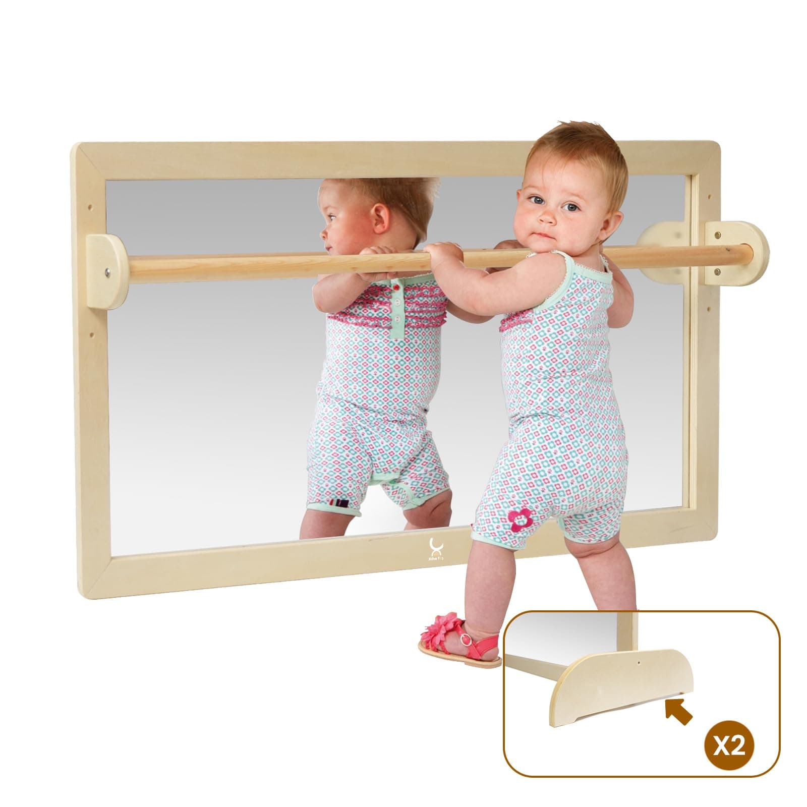 XIHAToy Coordination Mirror Montessori Wooden Toddler Mirror Safety Shatterproof Mirror Acrylic Non-Glass Early Learning to Walk Mirror Dual-Use