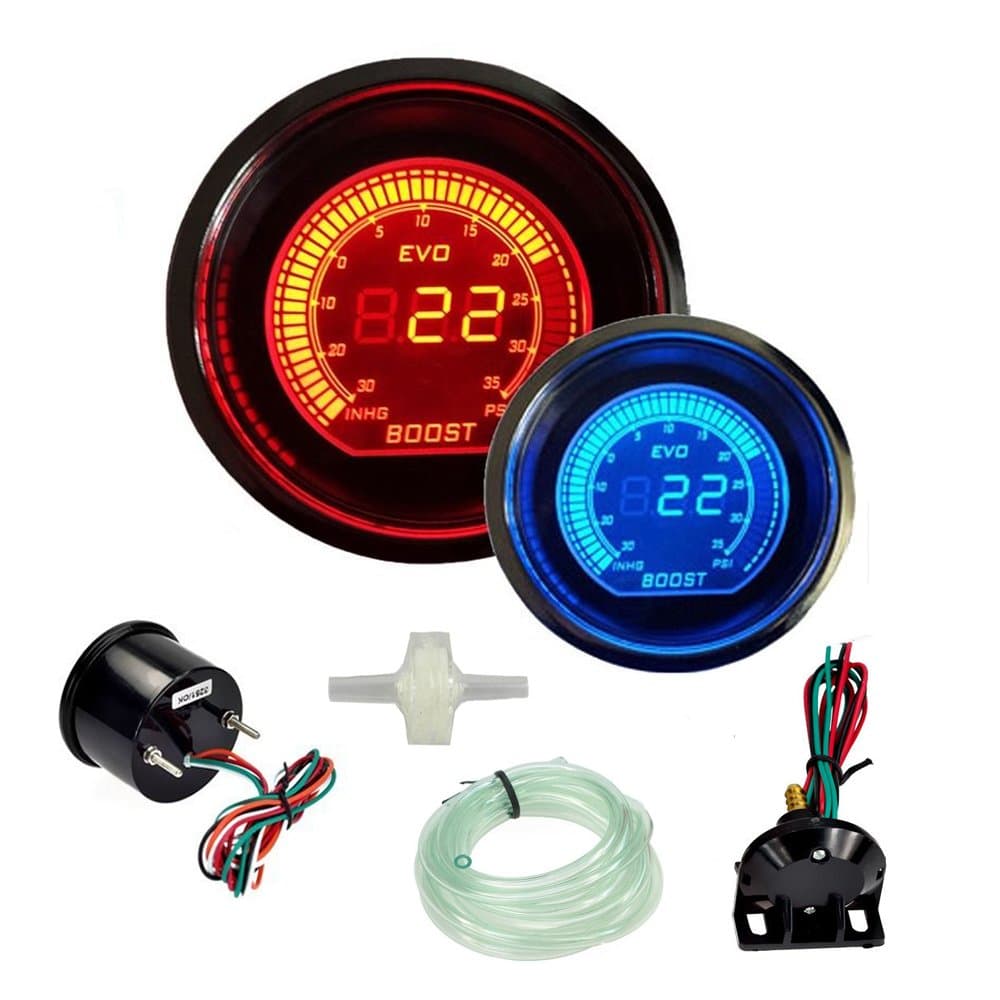 DOXINGYEHot 2" 52mm Turbo Boost Vacuum Gauge Psi 12V Car Blue Red LED Light Tint Lens LCD Screen Auto Digital Meter Instrument Universal Back to Product Details