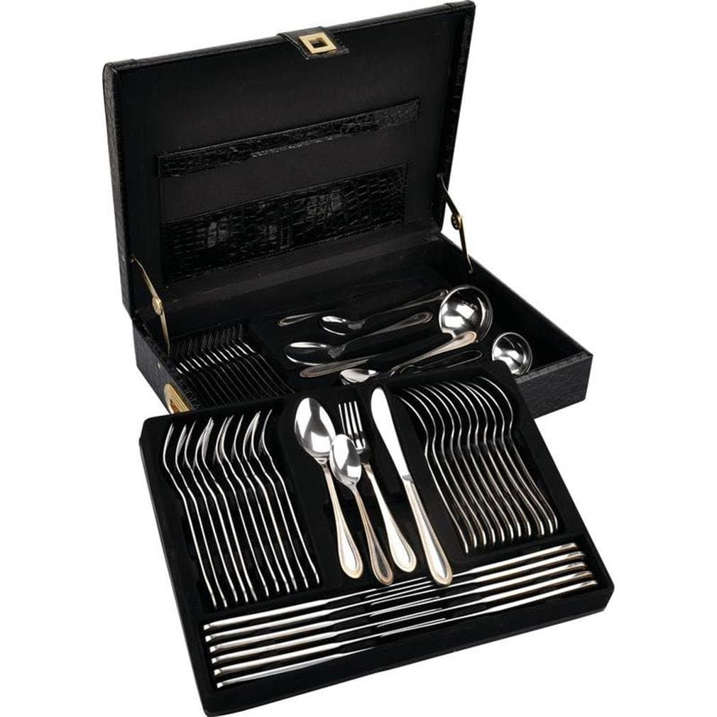 Sterlingcraft, Heavy-Gauge Stainless Steel 72pc Flatware and Hostess Set with Gold Trim