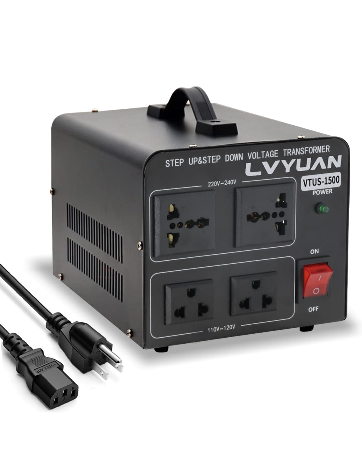 LVYUAN Voltage Converter Transformer 1500 Watt Step Up/Down Convert from 110V-120V to 220V-240Vt and from 220V-240V to 110V-120V with 2 US outlets, 2 Universal outlets, Resettable Circuit Breaker
