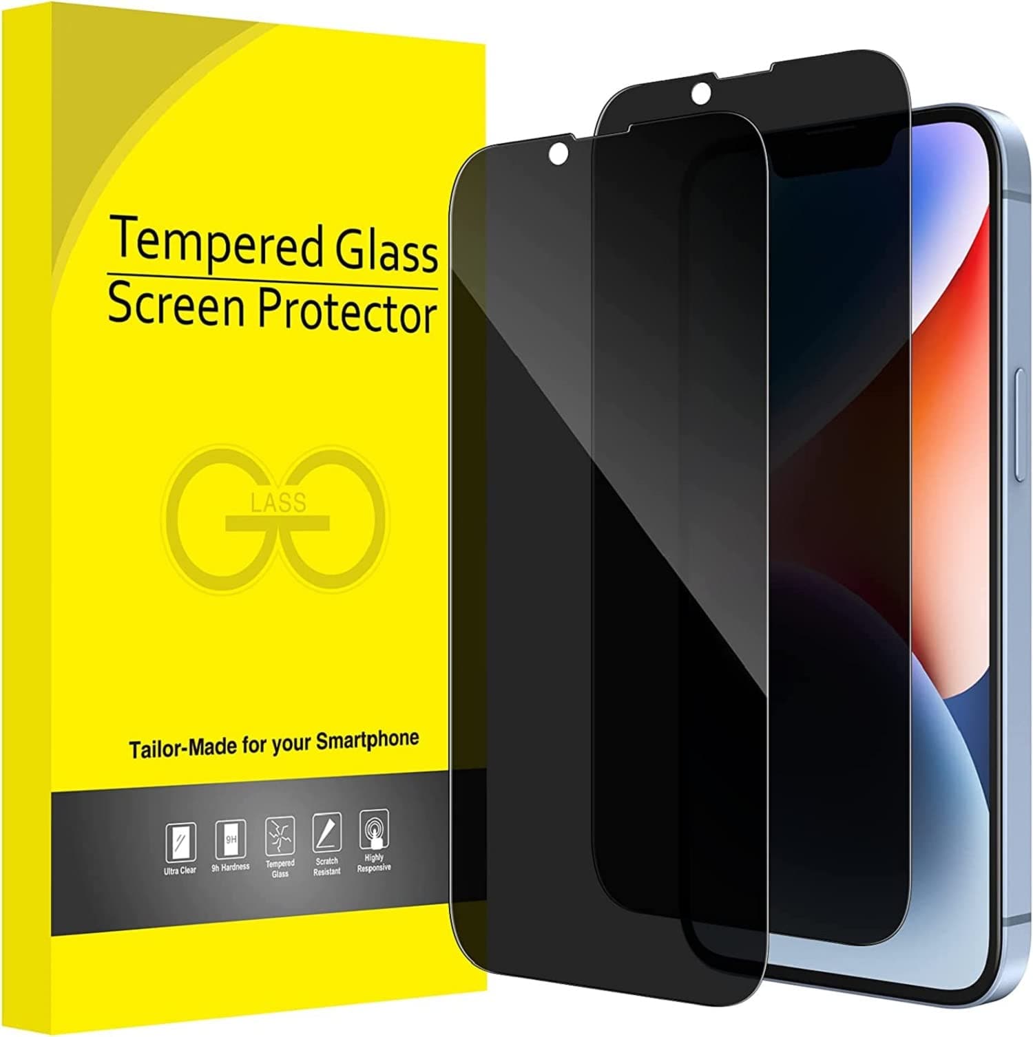 JnD iPhone 14 Full Coverage Tempered Glass 1pc Privacy Screen Protector with Accurate Speaker Cut-outs Edge to Edge Protection Case Friendly (iPhone 14)