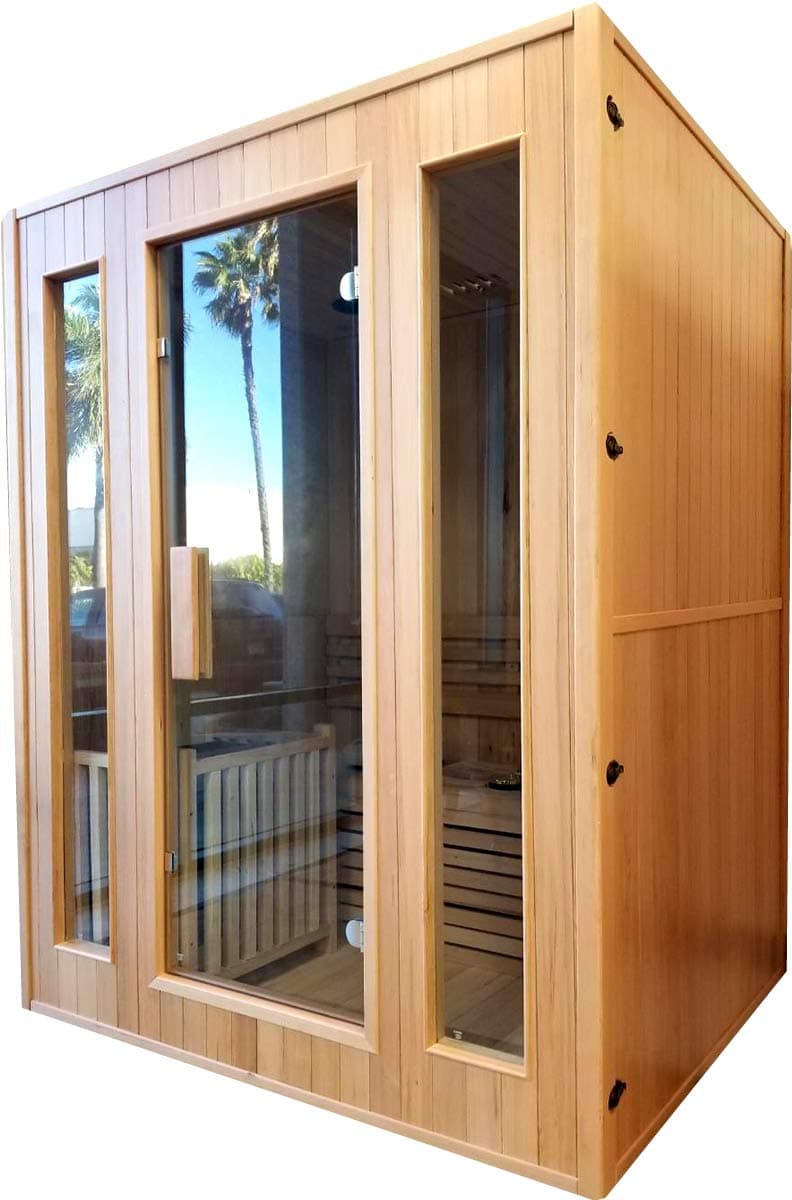 SDI Factory Direct 3 Person Canadian Hemlock Traditional Swedish Wet/Dry Steam Sauna SPA Indoor with Accessories - SYM03SS