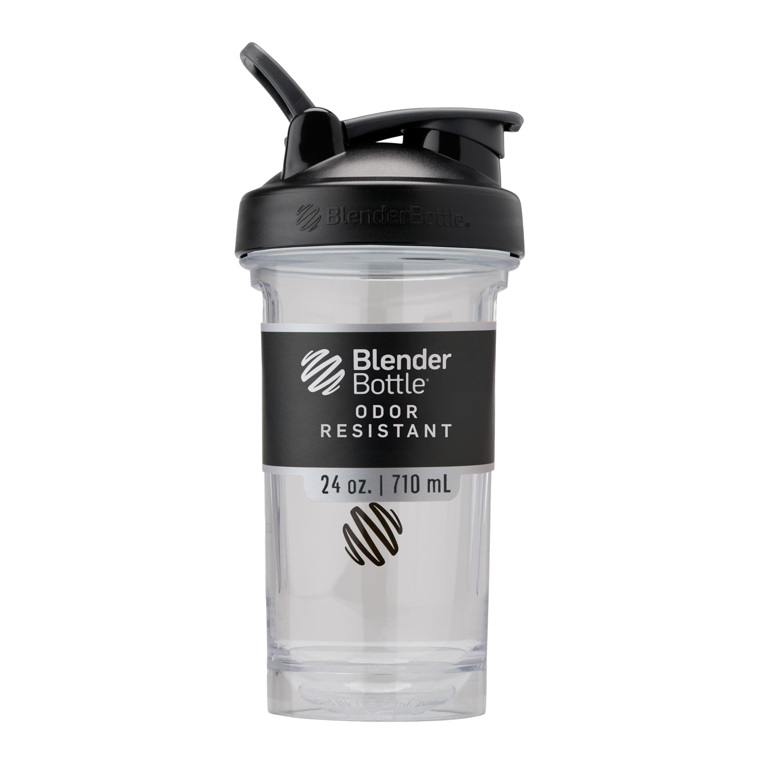 BlenderBottle Pro Series Shaker Bottle, Perfect for Protein Shakes and Pre-Workout, 24 oz, Black/Clear