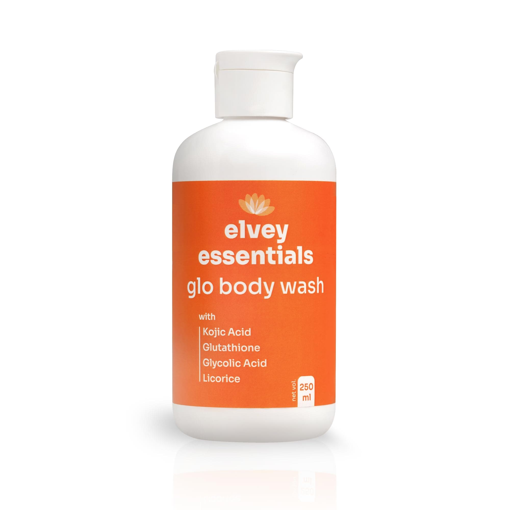 Glo Body Wash with 2% Kojic Acid, Glutathione, Glycolic Acid & Arbutin for Body Brightening, Tan Removal & Glow (250ml)