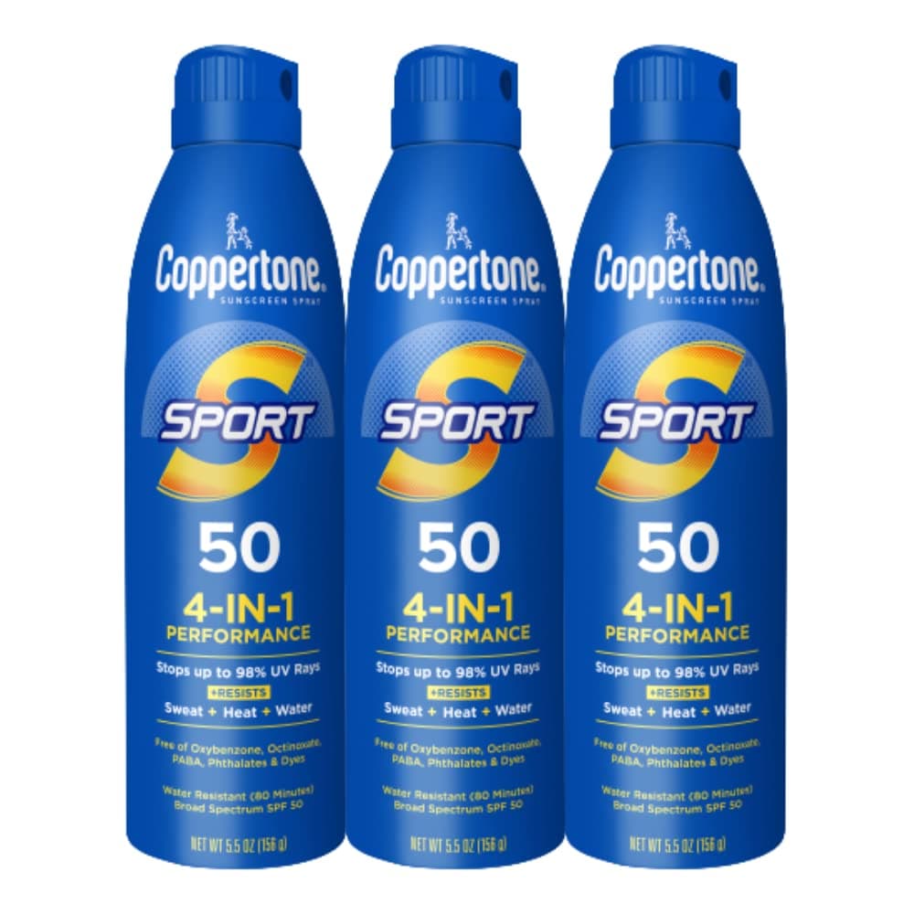 Coppertone Sport Continuous Sunscreen Spray Broad Spectrum SPF 50 Multipack (5.5 Ounce Bottle, Pack of 3)
