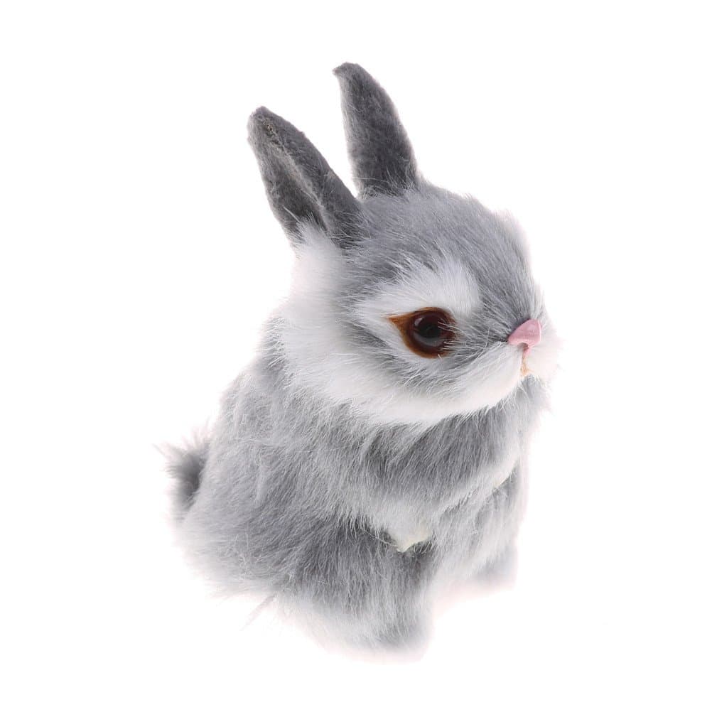 Mini Realistic Cute Plush Rabbits Fur Lifelike Animal Easter Bunny Simulation Toy Model Gift Miniatures Decorations, Gray (Gray)