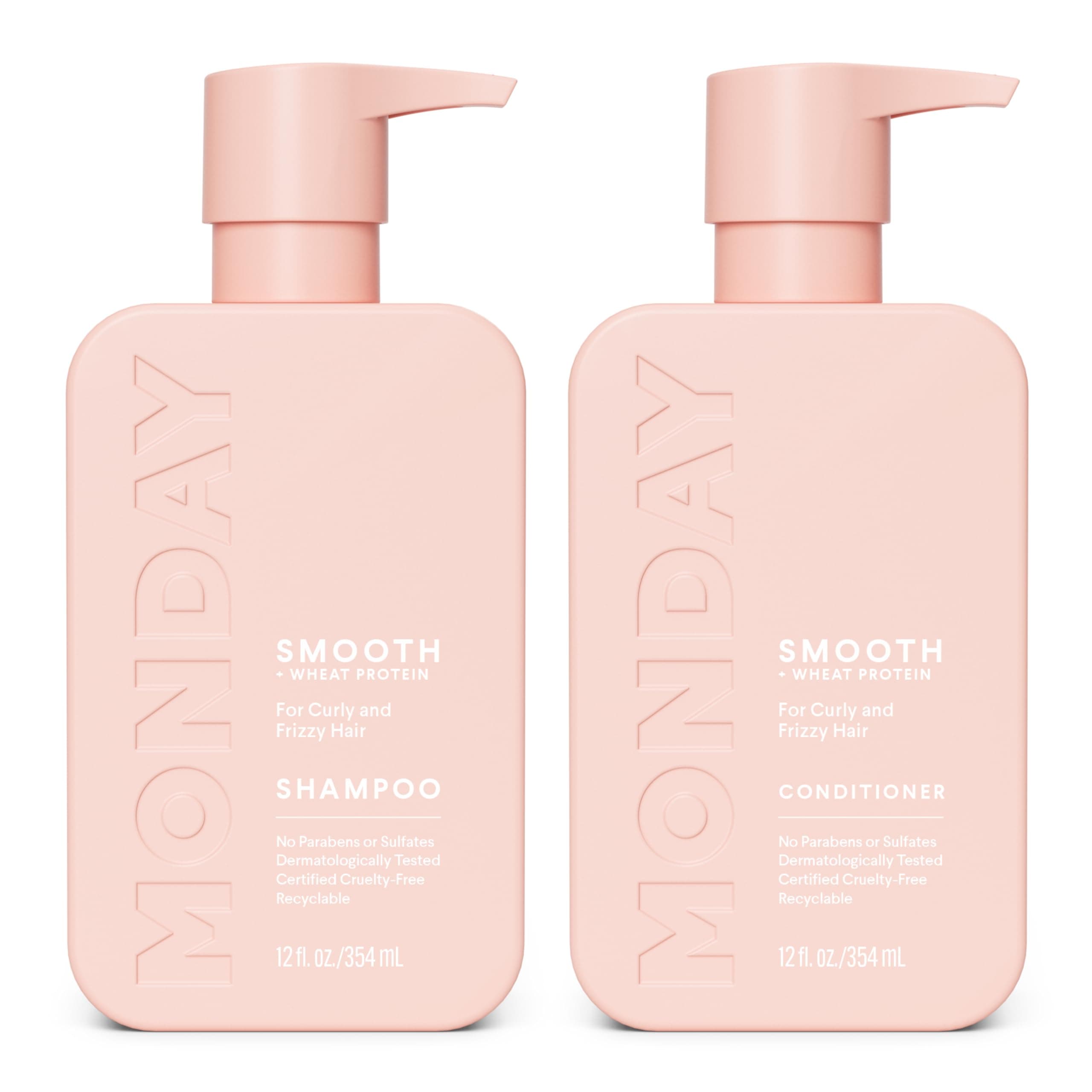 MONDAY HAIRCARE Smooth Shampoo + Conditioner Bathroom Set (2 Pack) 12oz Each for Frizzy, Coarse, and Curly Hair, Made from Coconut Oil, Shea Butter, & Vitamin E, 100% Recyclable Bottles