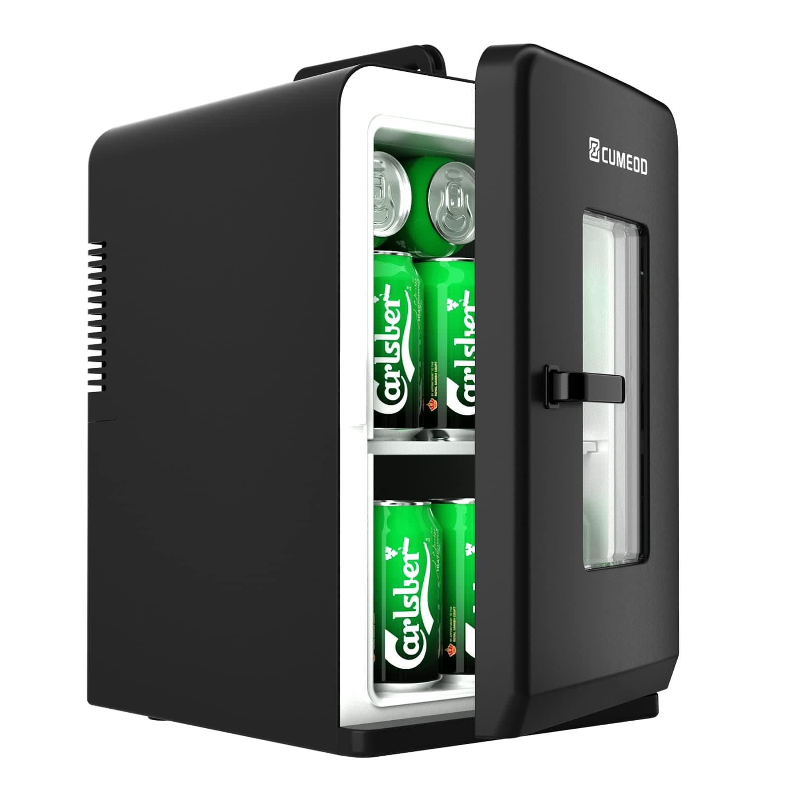 Mini Fridge, 15L/21 Cans 330ml Mini Fridge for Room, 12V DC/220V AC Small Refrigerator with Heat and Cooling Function for Food, Drinks, Cosmetics, Max and ECO Mode (Black)