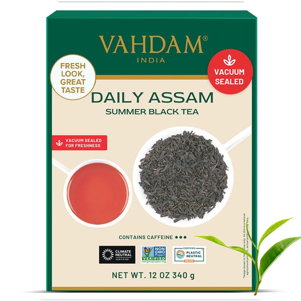 VAHDAM, Assam Black Tea Leaves (340g) 170+ Servings | High Caffeine, Non GMO, Gluten Free | 100% Halal Certified | STRONG & RICH | Pure Unblended Single Origin Black Loose Leaf Tea | Vacuum Sealed