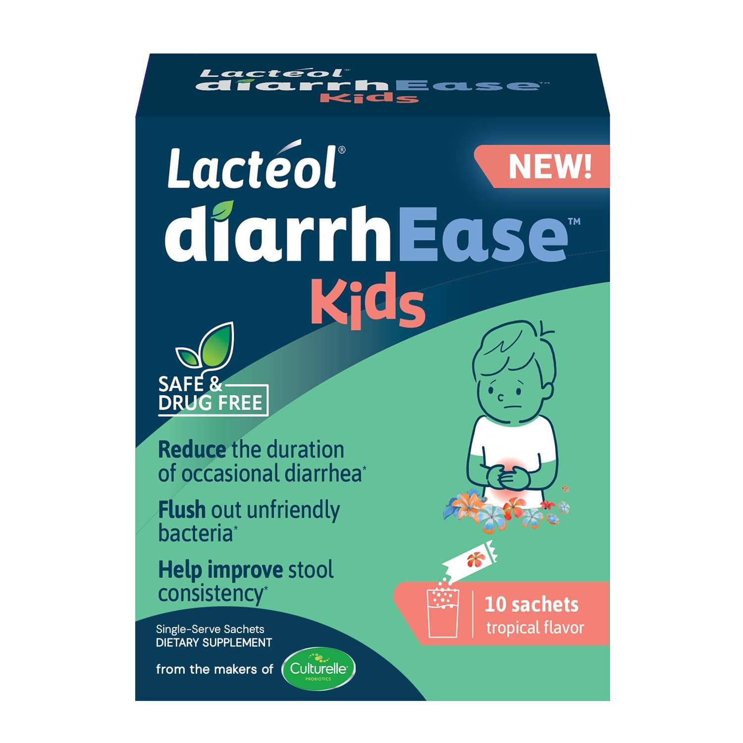 diarrhEase Kids - a Safe, Drug Free and clinically Tested postbiotic Strain that Shortens the Duration of Occasional Diarrhea- Works Naturally with Your Child’s Body, 10 Count