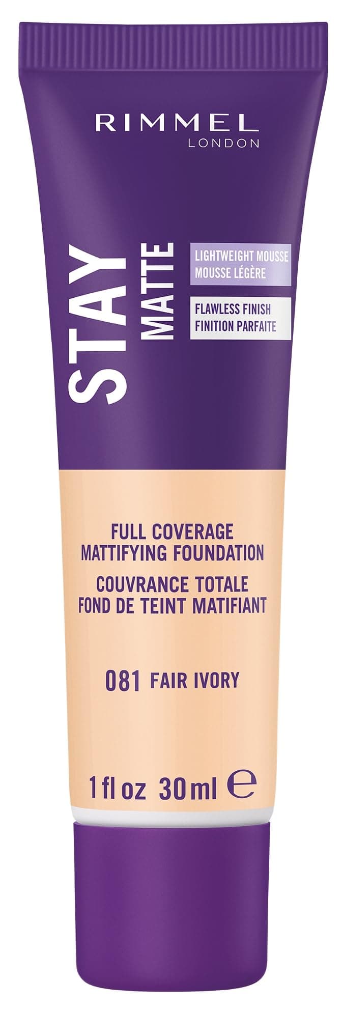 Rimmel London Stay Matte Liquid Mousse - 081 Fair Ivory - Foundation, Lightweight, Shine Control, Oil-Free, 1oz