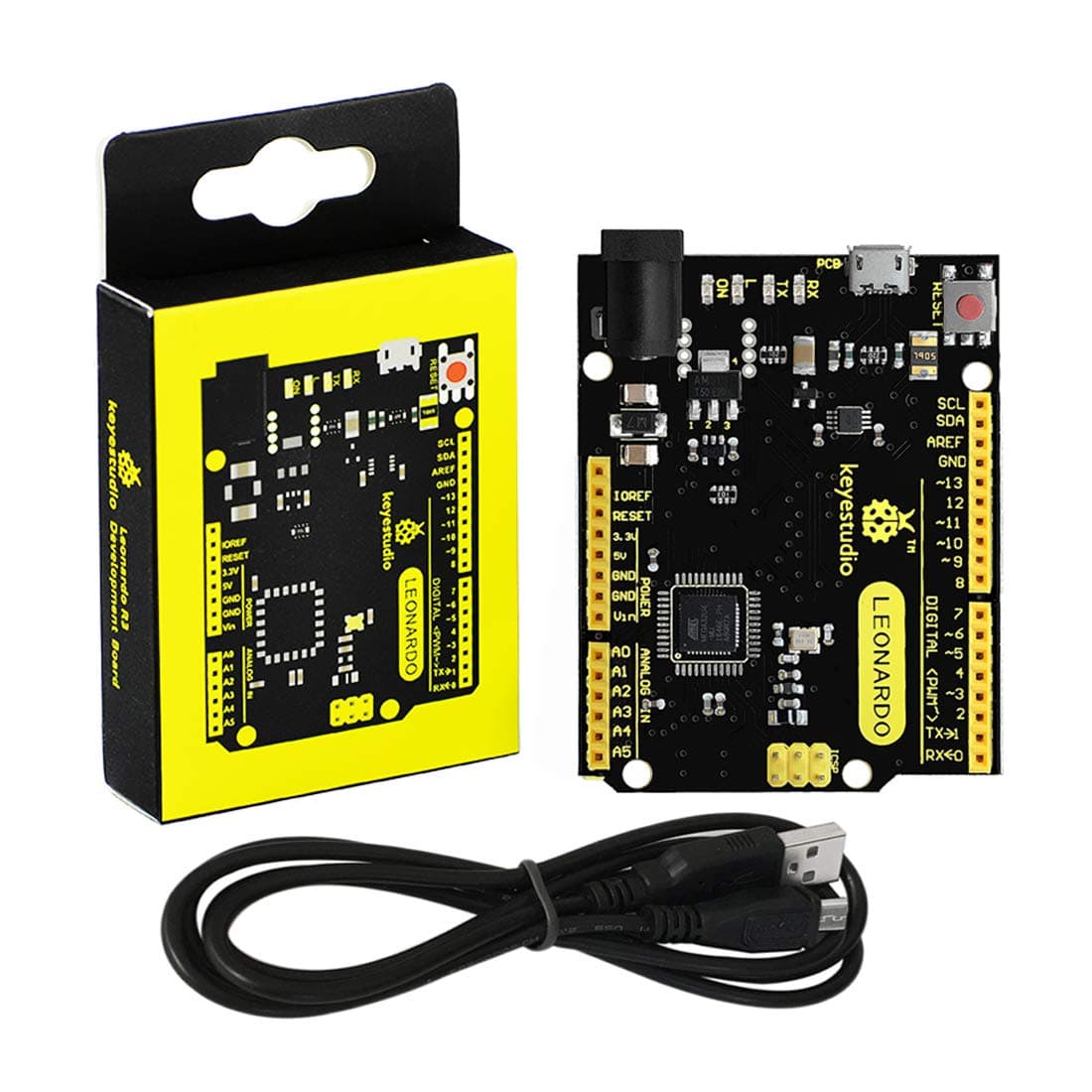 KEYESTUDIO 5V Leonardo R3 Development Board + USB Cable Compatible with Arduino