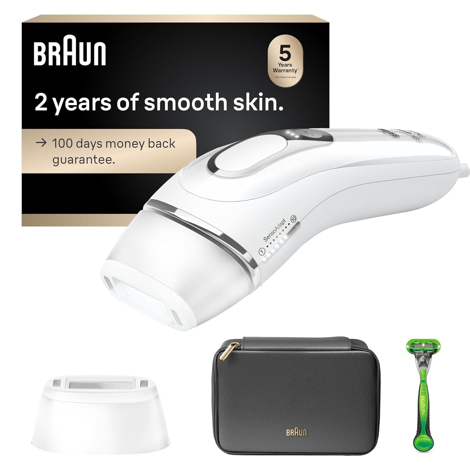 Braun Smart IPL, Silk·Expert Pro 5: at Home Laser Hair Removal Device for Men & Women, Permanent Visible Hair Reduction in Hair Regrowth for Body, w/Razor, Pouch, and Wide Cap Head, IPL5145