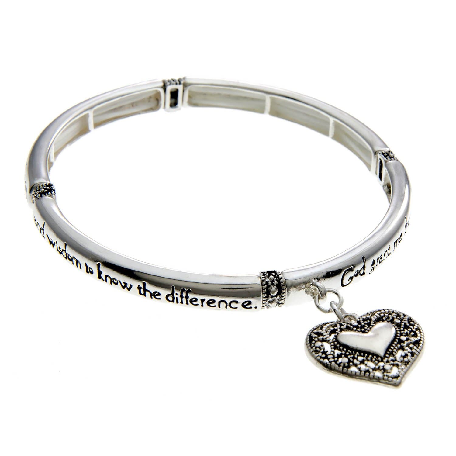PammyJ Silvertone Heart Charm Serenity Prayer Bracelet