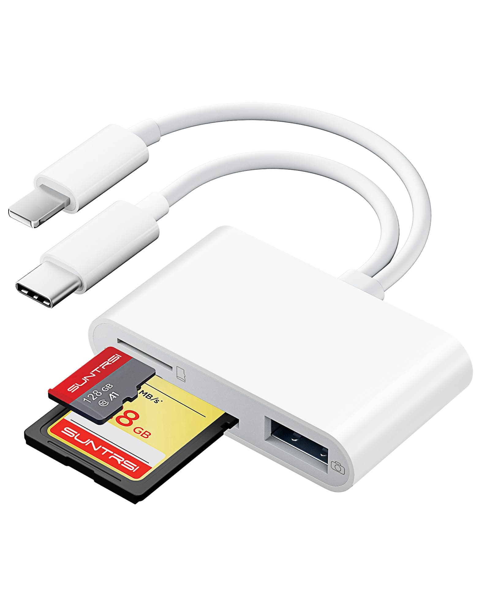 SUNTRSI SD Card Reader for i-Phone i-Pad and Camera with Dual Slot for SD and TF Memory Cards, SD Card Reader, No Need for Applications, Plug and Play.