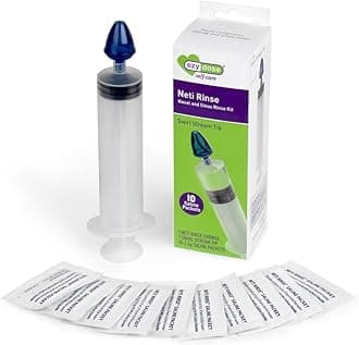 EZY DOSE Sinus and Allergy Relief Syringe, Nose Rinse Kit for Home or Travel, Nasal Irrigation for Sinus Pressure and Congestion Relief, Easy to Use, Includes 10 Saline Packets, BPA Free