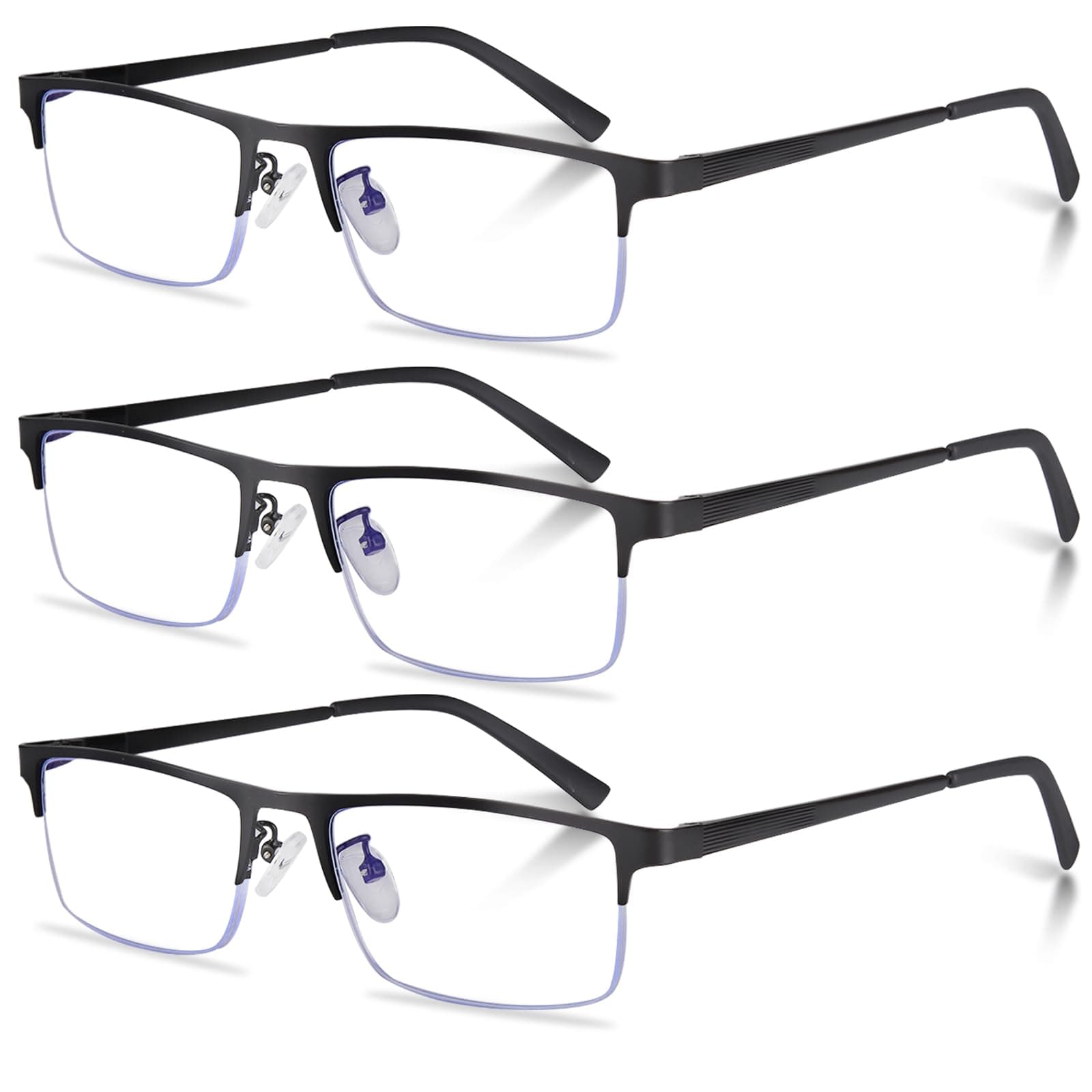3-Pack Reading Glasses for Men, Lightweight Metal Half Frame Blue Light Blocking Computer Readers,Filter UV Ray/Computer Glare with Spring Hinge Eyeglasses(3PCS Black,+2.0)