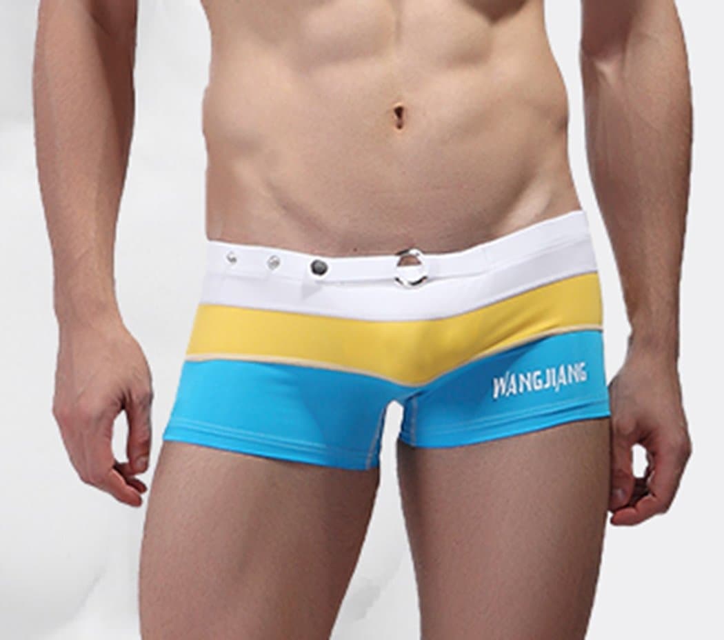 Men's Summer Stretch Buckle Swimwear Strips Swimming Trunks