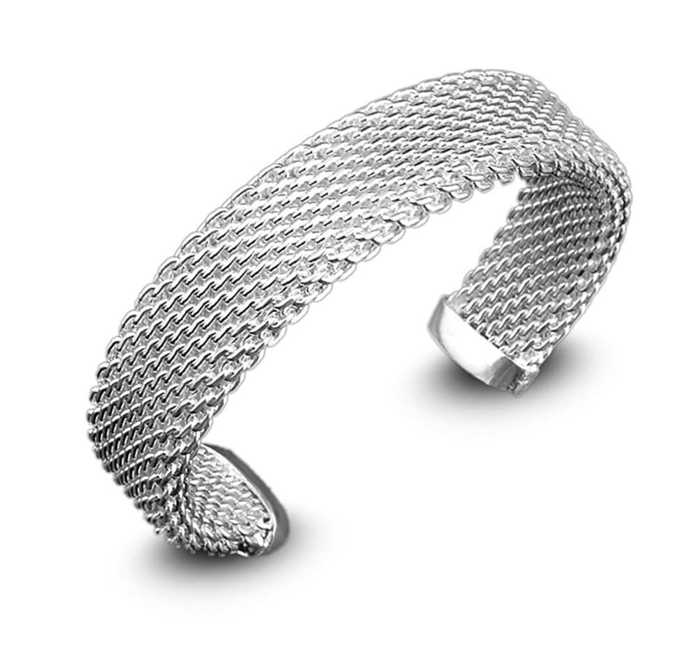 SUNGULF Popular Jewelry Silver Plated Mesh Cuff Bracelets Open End Bangle Bracelets For Women (Mesh 15mm width)