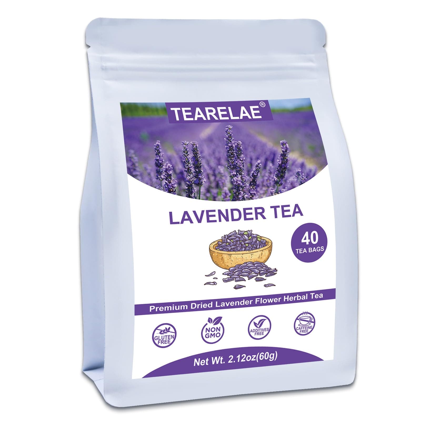 TEARELAE - Lavender Tea, 40 Count - Premium Dried Lavender Flower Tea Bags for Stress Relief - Aromatic Wellness - Non-GMO - Caffeine-Free