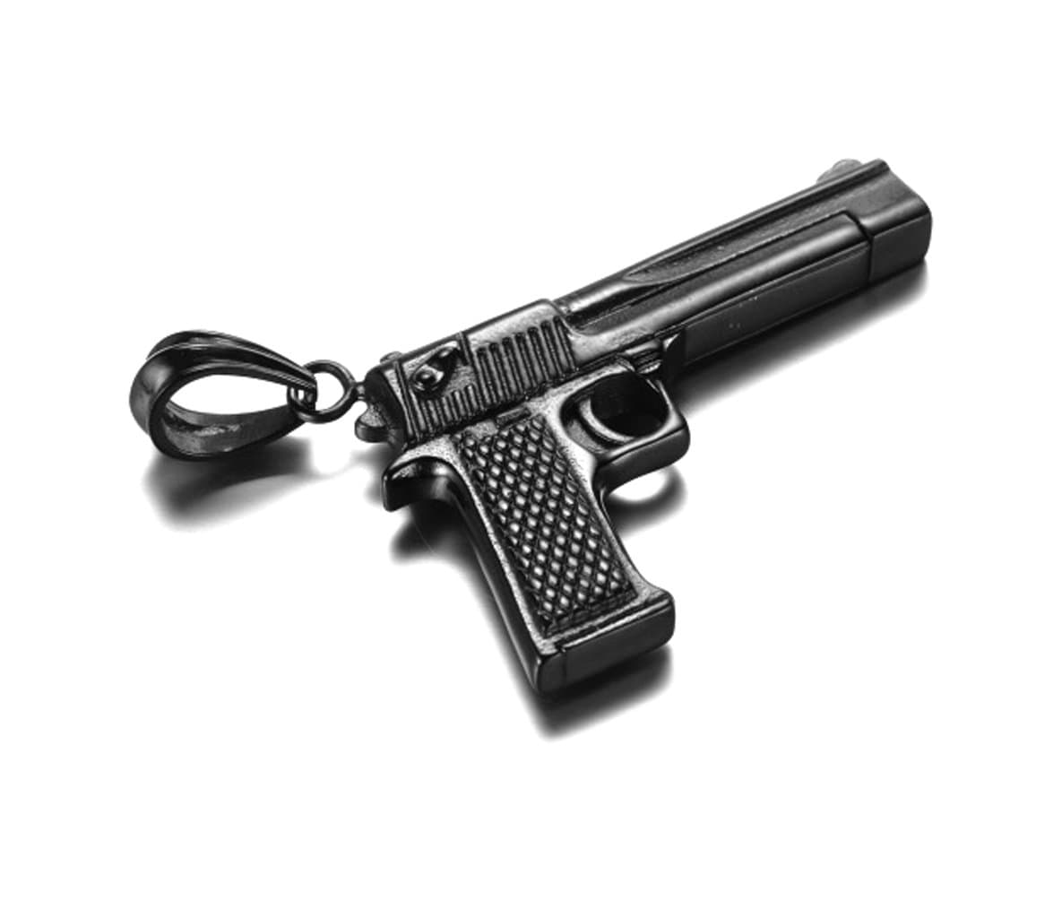 Xusamss Hip Hop Titanium Steel Gun Tag Pendant Pistol Chain Necklace,24Inch