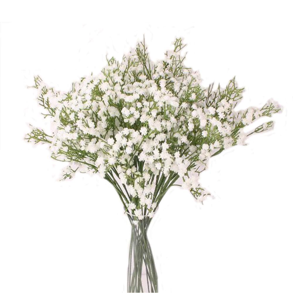 Flow.month 5Pcs Artificial Flowers, Fake Flowers Silk Plastic Artificial Gypsophila Realistic Flower Arrangements Wedding Decoration Table Centerpieces(White)