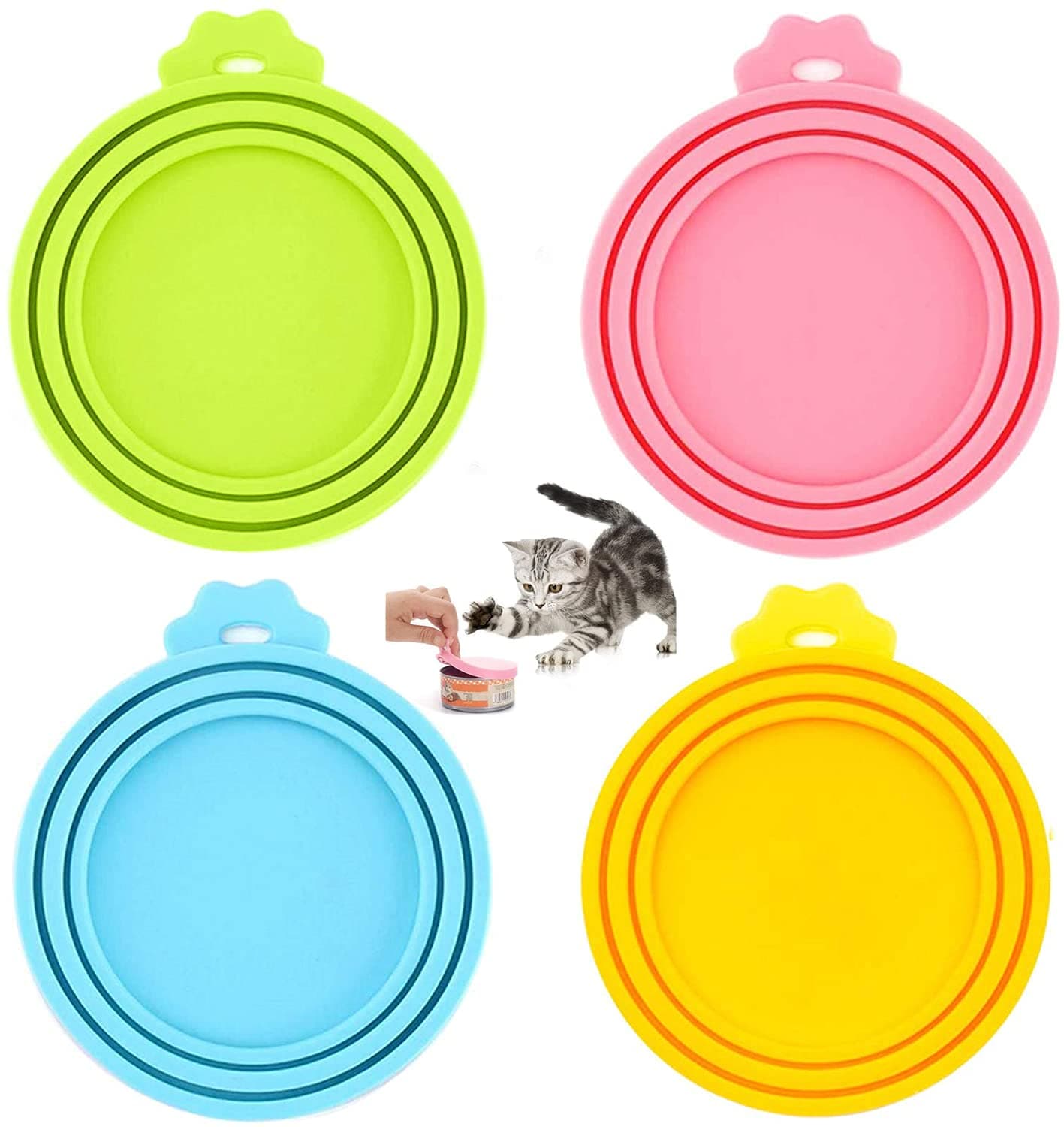 4 Pcs Pet Food Can Lids, Universal BPA Free Silicone Can Lids Covers for Dog and Cat Food, One Can Cap Fit Most Standard Size Canned Dog Cat Food(Multicolor)