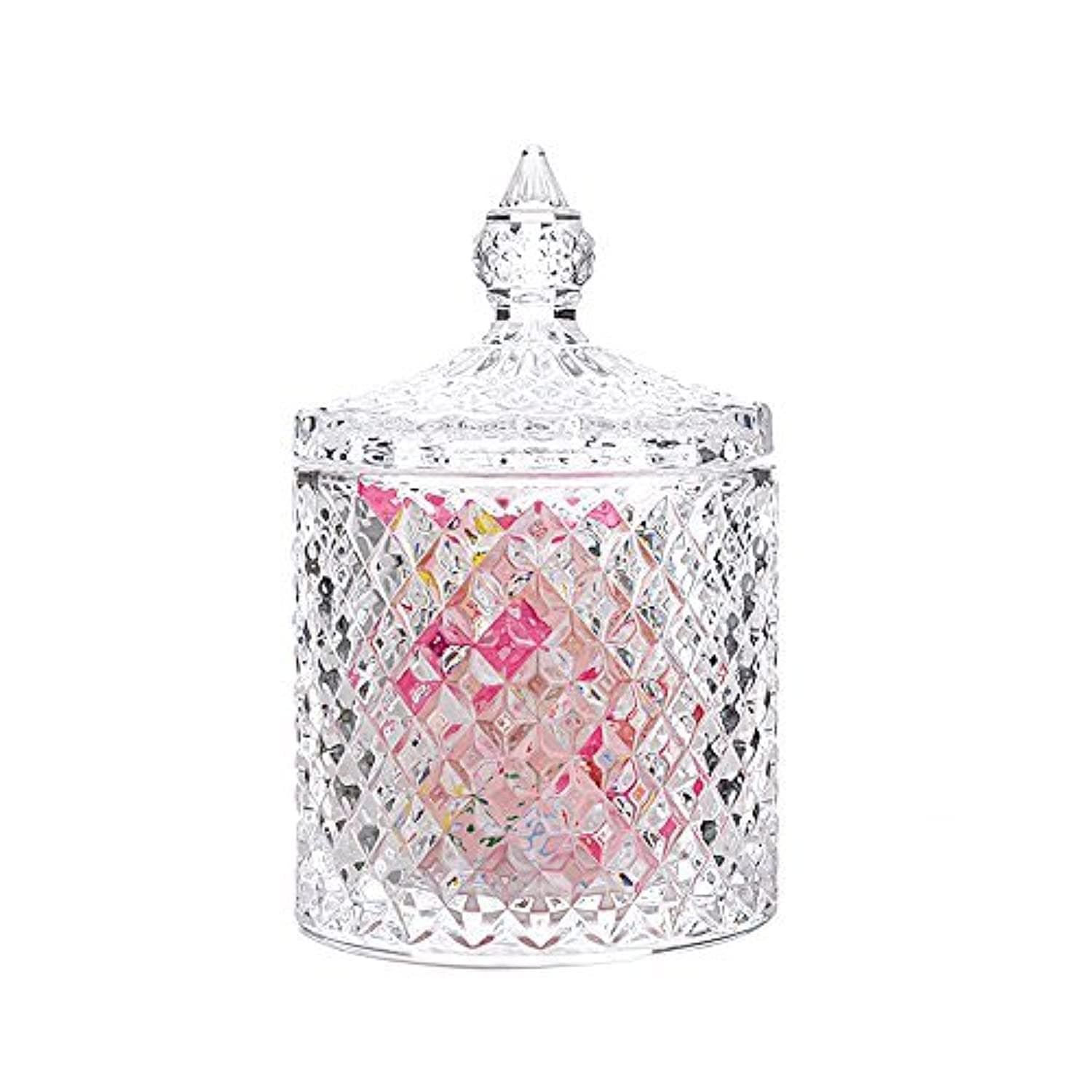 Home Basic Food Storage Organization Set-Crystal Diamond Faceted Jar With Crystal Lid,Suitable as A Candy Dish,Cookie Tin,Biscuit Barrel,Decorative Candy Jar