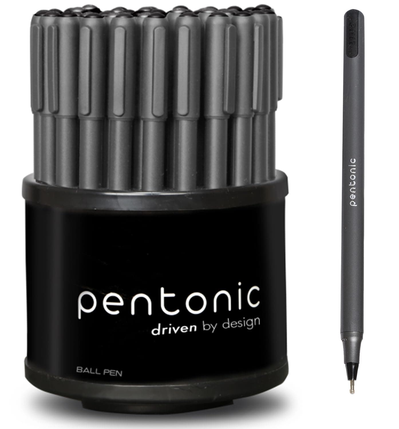 linc Pentonic Black Ball Point Pen 1.0 mm Medium Point, 50 Pack + Pen Organizer For Desk | Lightweight & Smooth Premium Pens For Journaling, Planners, No Bleed, Featherlite Feel, Sleek Matte Finish