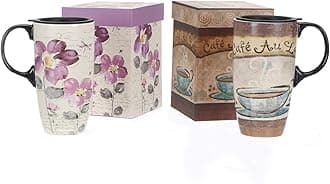 Topadorn Ceramic Travel Mug Latte Mug 17 oz. Coffee Cup with Sealed Lid and Gift Box, Set of 2