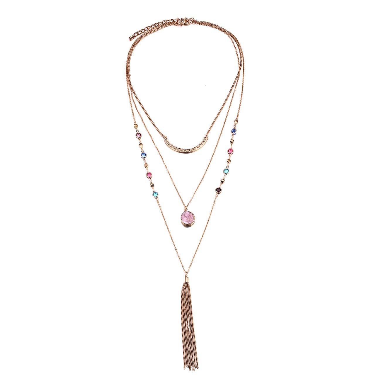 eManco “Spark of Love” Multi-Layer Tassel Pendant Necklace for Women Jewellery with Gift Box (Gold , Silver)