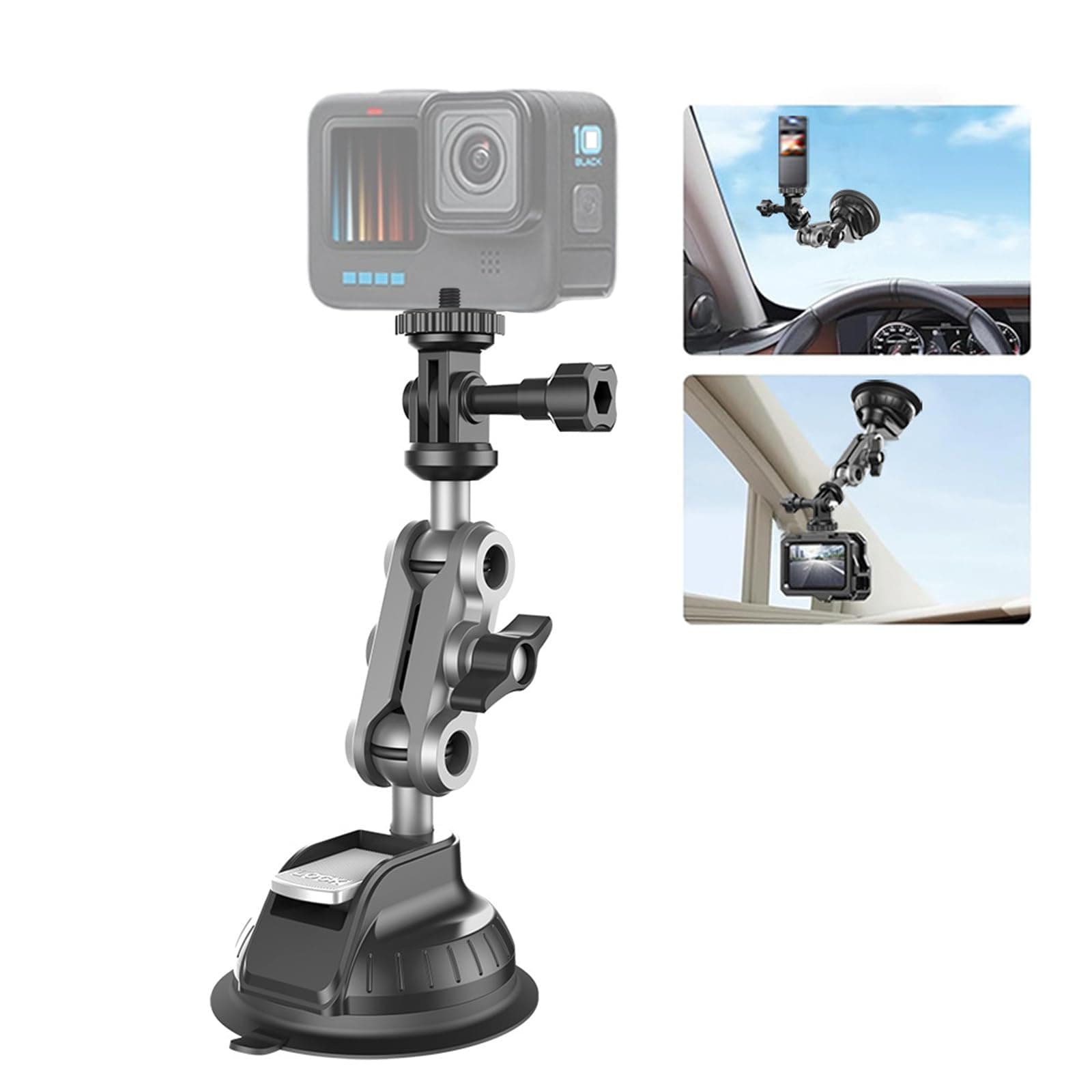 Car Suction Cup Mount, Universal 360° Rotation Windshield & Window Camera Stands, Magic Arm Bracket for GoPro Hero 12 11 10 9 8 7 6 5 Max Mini Insta360 X3 X2 Go 3 Action Camera Video Shooting