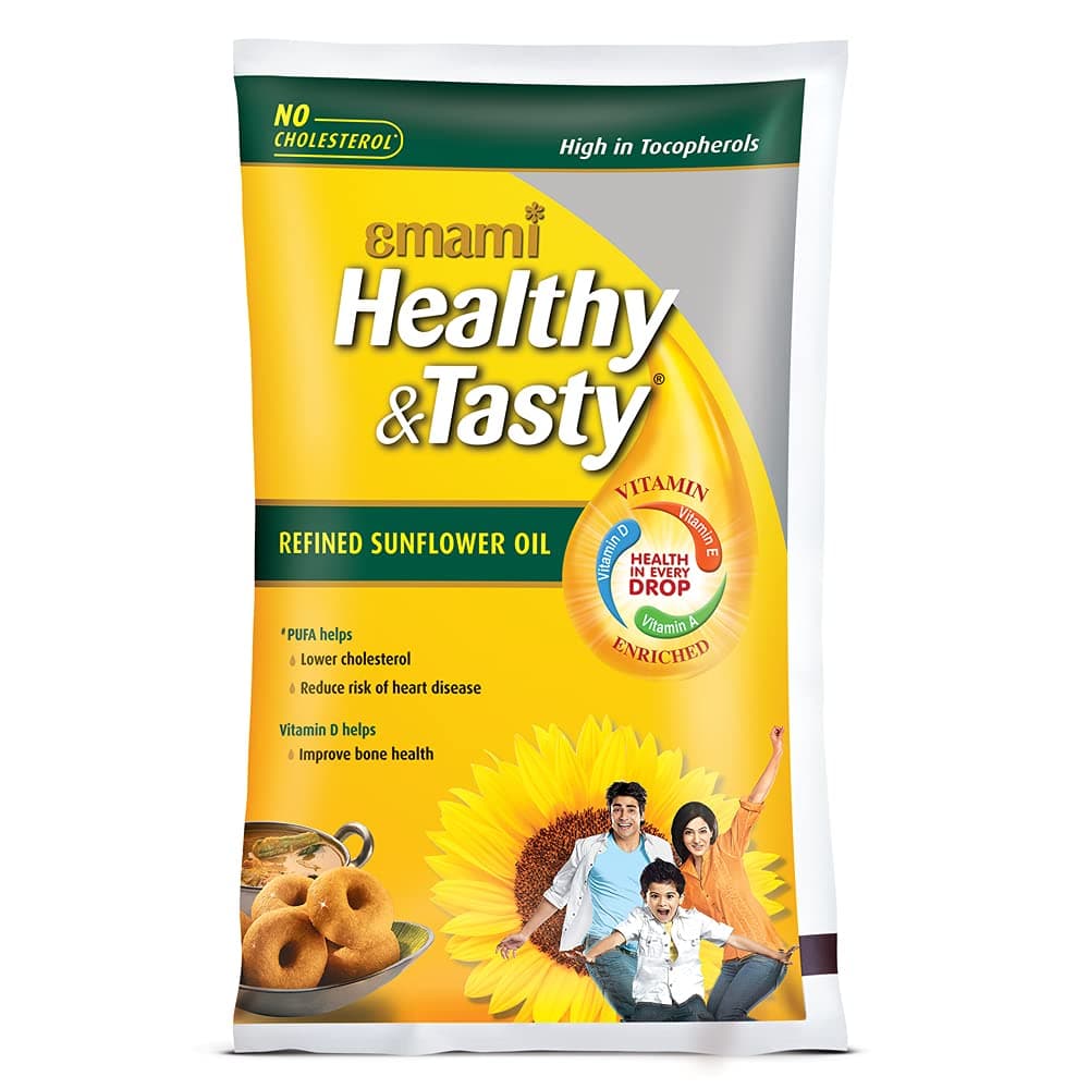 Emami Healthy and Tasty Refined Sunflower Oil, 1L Pouch