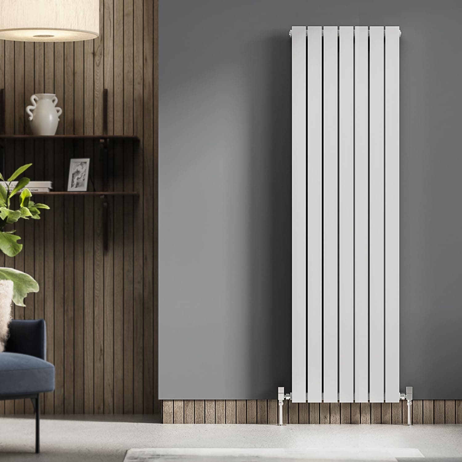Go BathroomsPinta 1800 x 475mm Vertical Radiator White Flat Panel Double Column Tall Upright Radiator White Wall Mounted Central Heating Includes Mounting Brackets