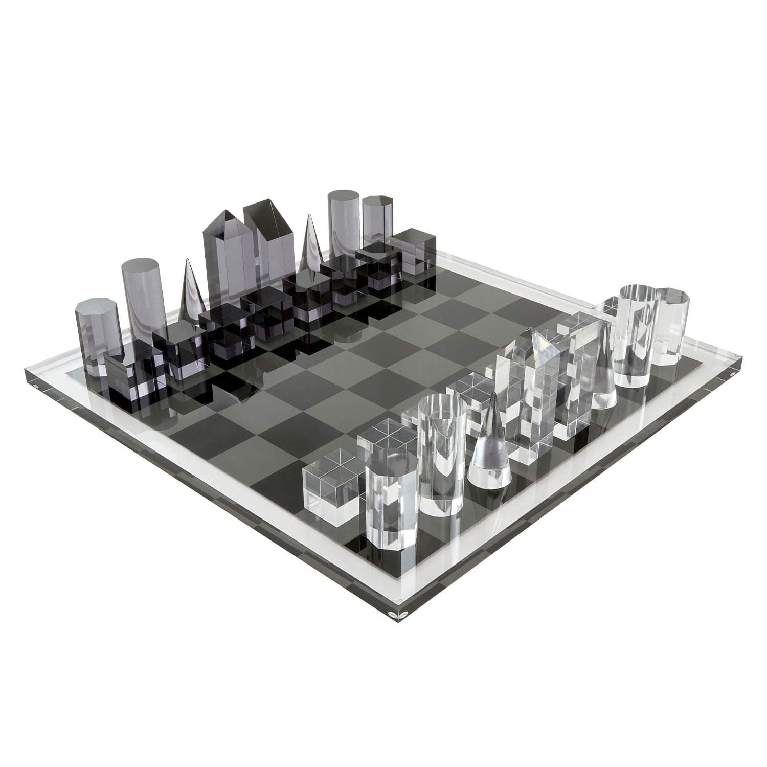 Tizo Design Elegant 17” Lucite Chess Set, Designer Lucite & Acrylic Pieces, Modern & Trendy, Multiple Options Available (Clear & Smoke)