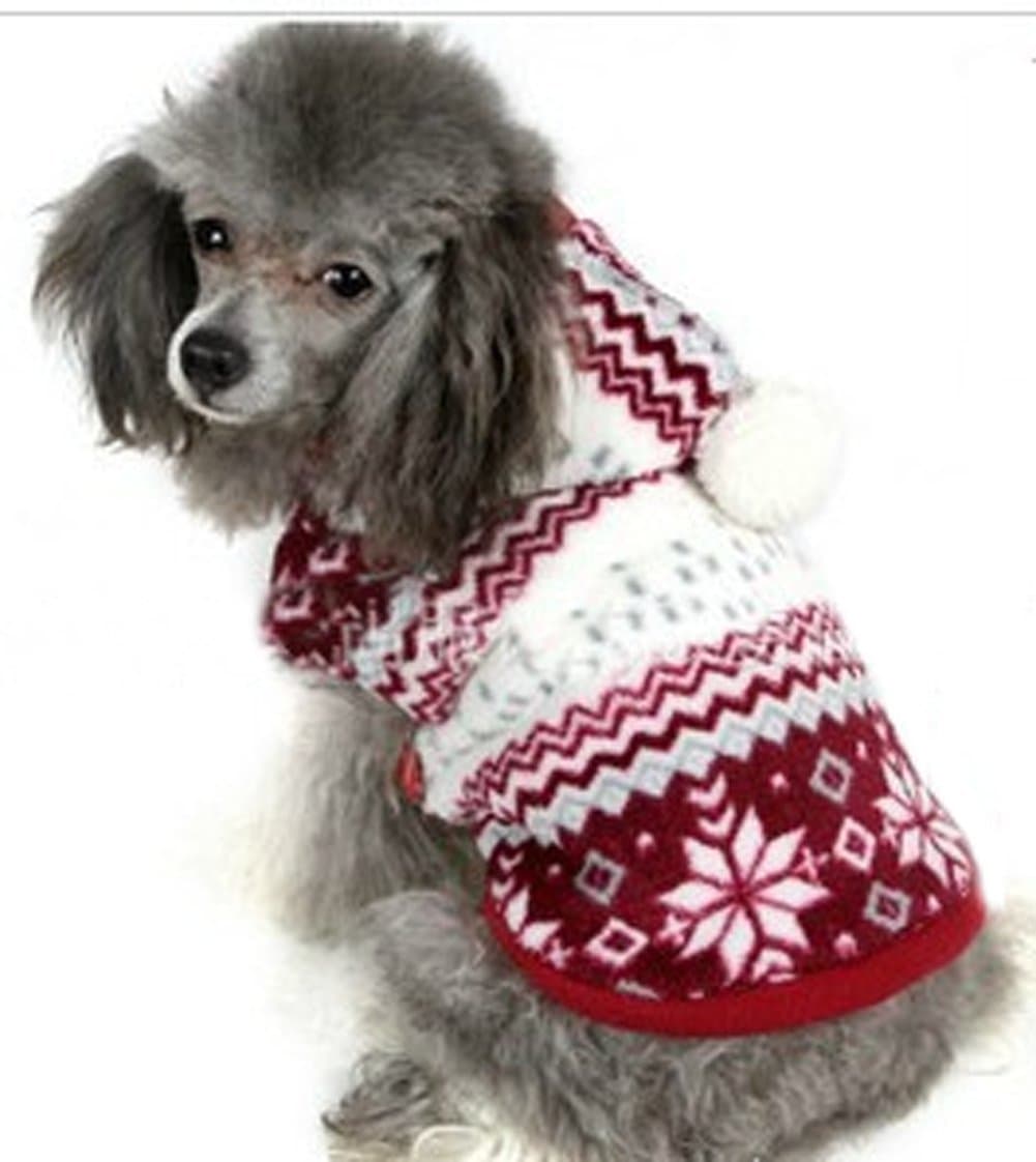 PoodleHouse Christmas Snow Pattern Pet Costume Woolen Jacket Winter Little Dog Coats for Puppy Youkshire Small
