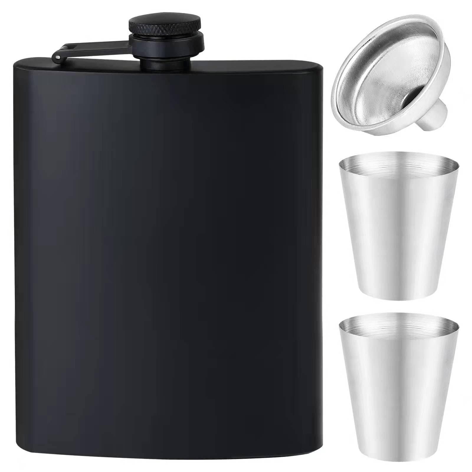 Rachan8Oz Hip Flask for Liquor for Men Women Matte Black Stainless Steel Leakproof with Funnel and Mini Wine Glasses,for Outdoor Activities Wedding Party Great Gift Idea Flasks