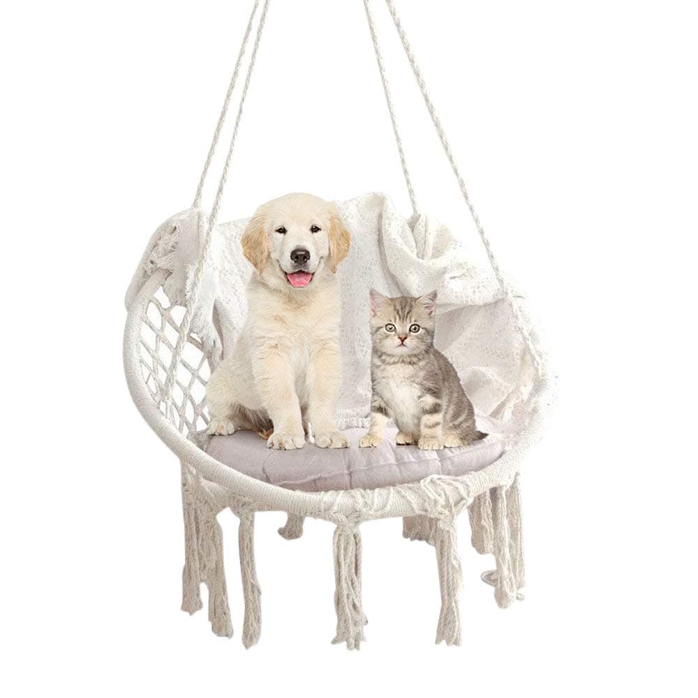 slendor Swing Chair Hanging Bedroom Cotton Boho Knitted Macrame Hammock Chair - 265 Pound Capacity - Additional Cushion Benefit
