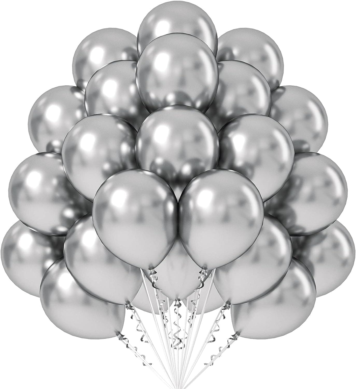 25 pcs Silver Metallic Chrome Balloons for Birthday Decoration items celebration Anniversary Girls Boys Men Women