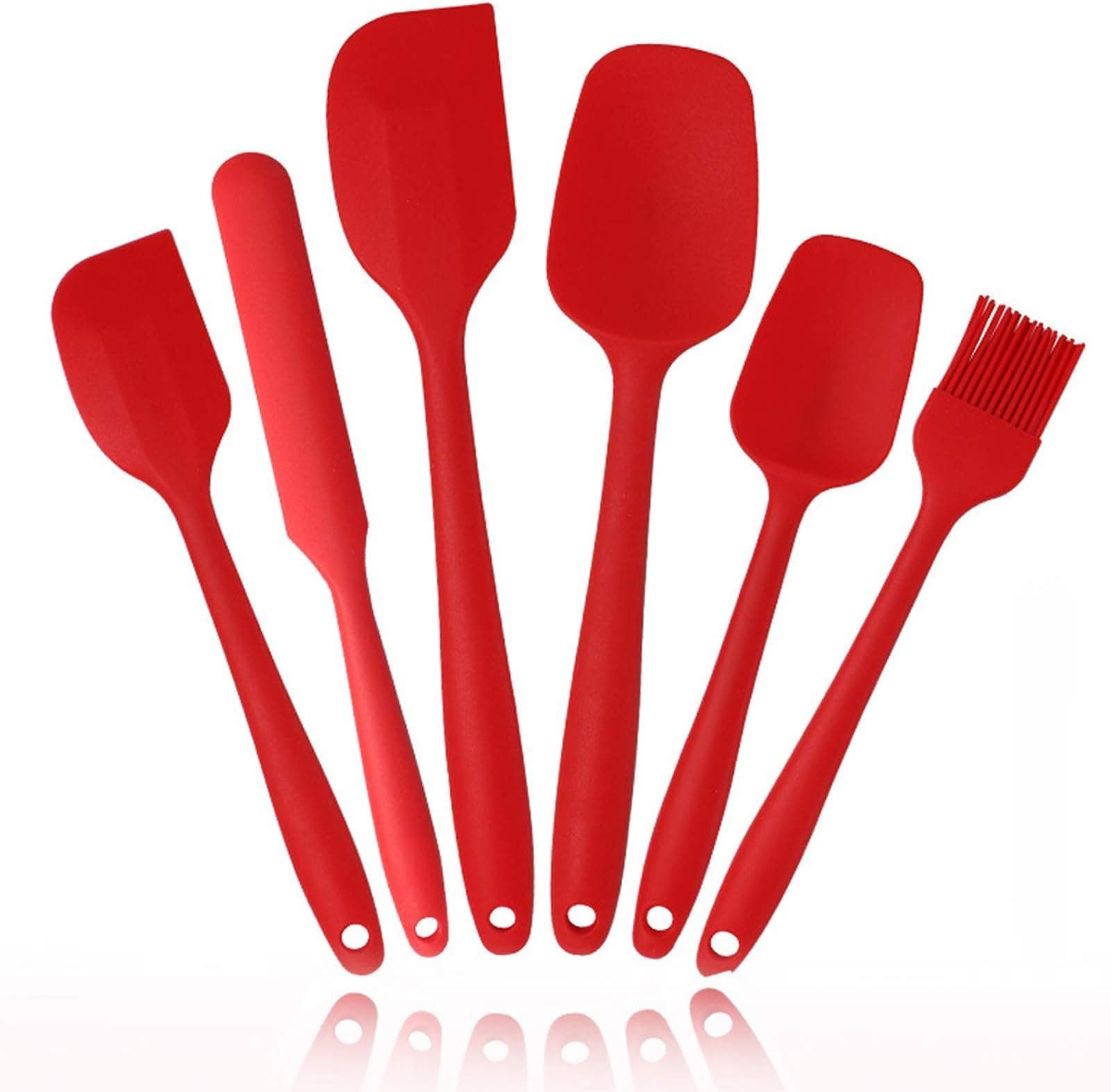 Joyzzz Silicone Spatulas Set, 6pcs Premium BPA-Free Rubber Spatula, Baking Cooking Utensile, Seamless Design Non-Stick Mixing Spatulas with Heat Resistant, for Home Kitchen BBQ, Dessert Baking (Red)