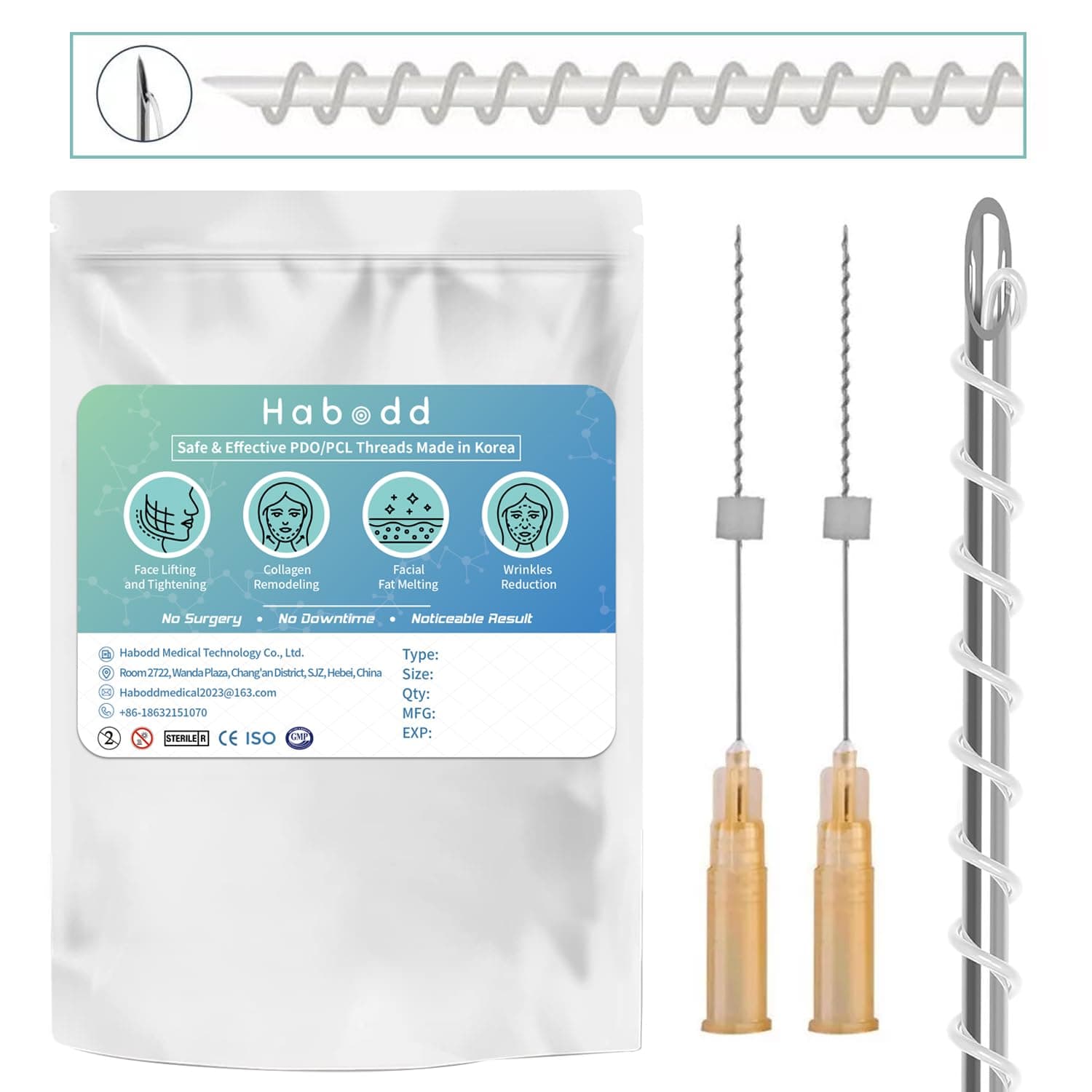 PCL Threads for Face Lift Mono Screw Type PCL Screw Threads with Sharp Tip, Smoothing of Wrinkles/Long-Lasting Skin Rejuvenation and Firming for Body and Face Lifting 29G60MM, 20pcs