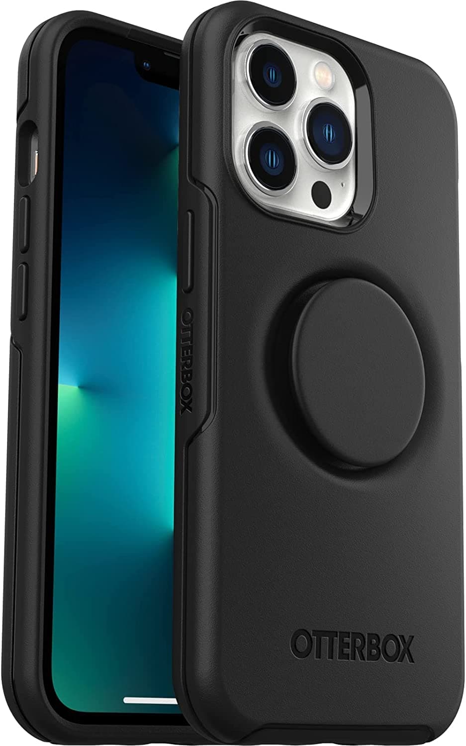 OtterBox iPhone 13 Pro Otter + Pop Symmetry Series Case - Black, Integrated PopSockets PopGrip, Slim, Pocket-Friendly, Raised Edges Protect Camera & Screen